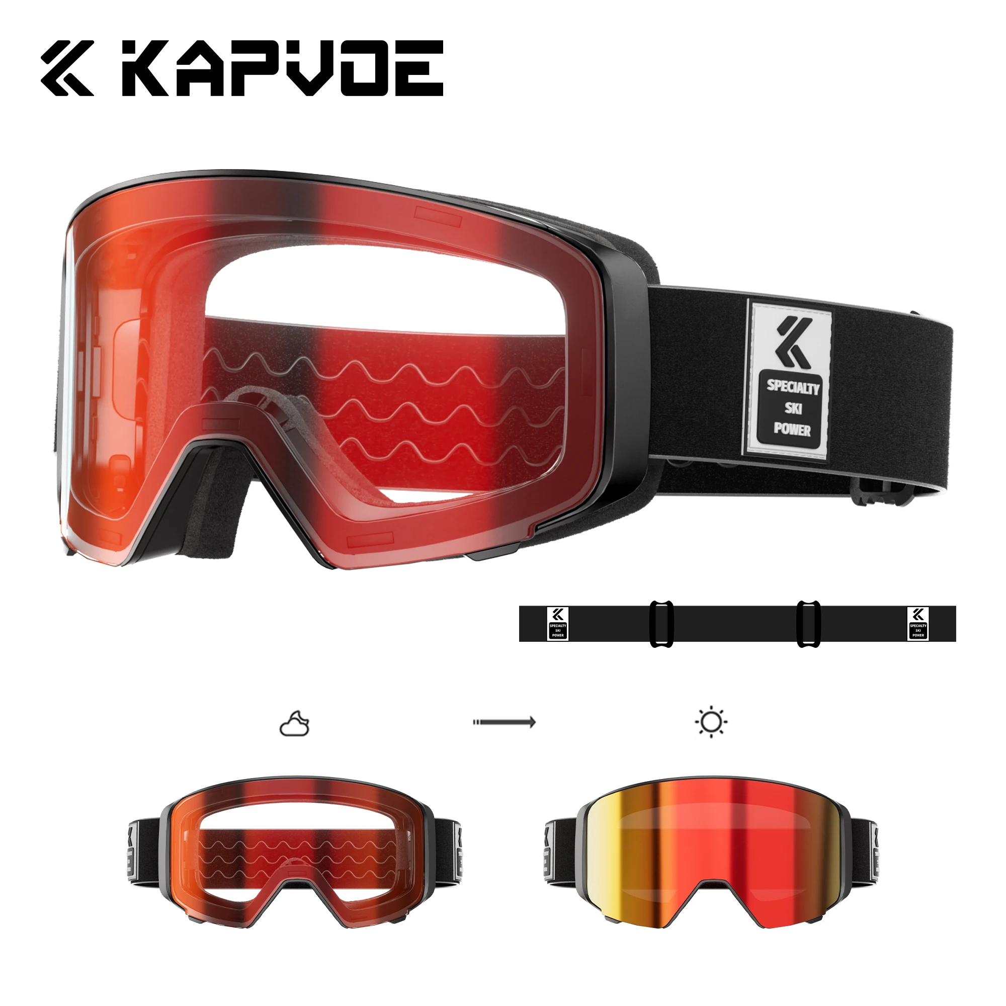 

Kapvoe Photochromic Snow Goggles Flip Over Magnetic Ski Men Snowmobile Anti-Fog Snowboard Goggles Women Ski Equipment UV400