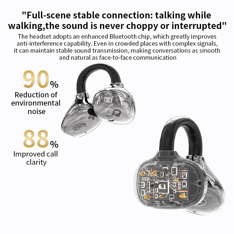 AI traducción Q108 auriculares inalámbricos con Clip para la oreja Bluetooth 6,1 auriculares abiertos auriculares deportivos con Clip IPX5 impermeables AI-Bass