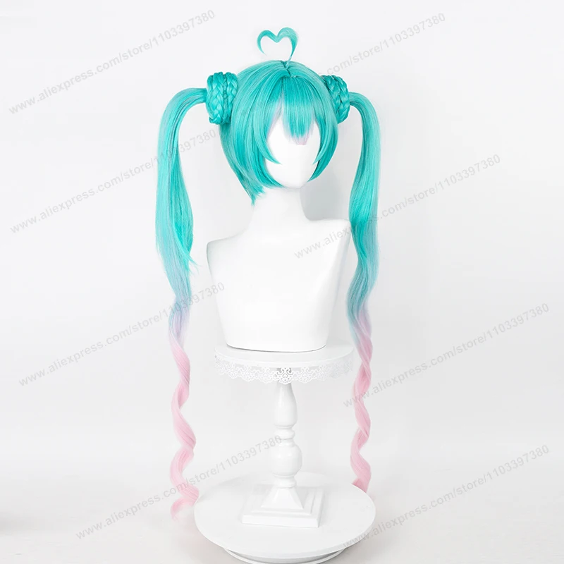 Anime Miku Mode Subcultuur 100Cm Lang Blauw Roze Gradiënt Vrouwen Haar Tweelingstaarten Vezel Hittebestendige Synthetische Pruiken