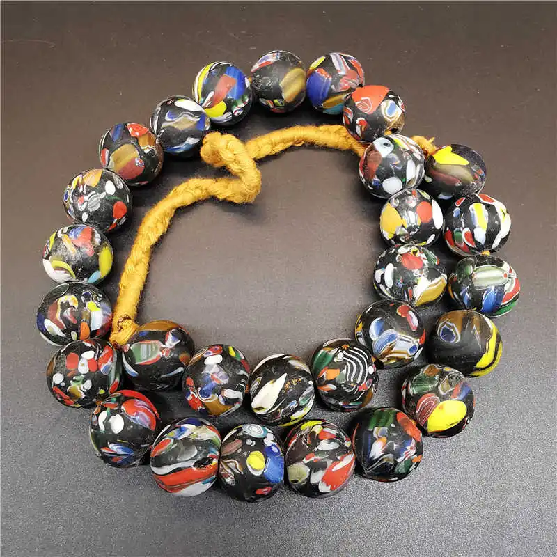 Ancient Method Stirred Glass Beads Big Flower Abacus Beads Necklace TNL001