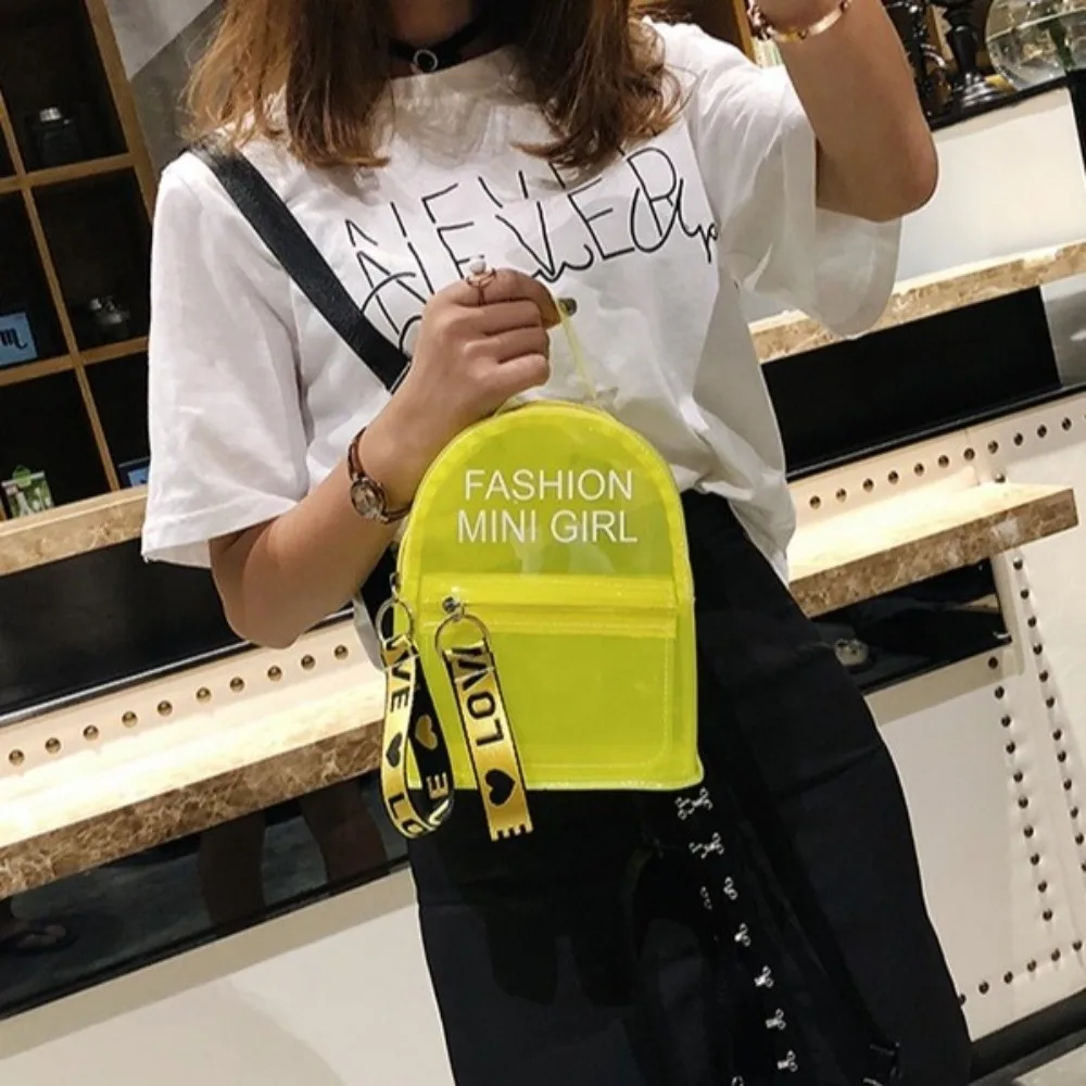 Waterproof Transparent Mini Backpack Clear Letter Pattern Water-Sprinkling Festival PVC Bag Solid Color Trendy