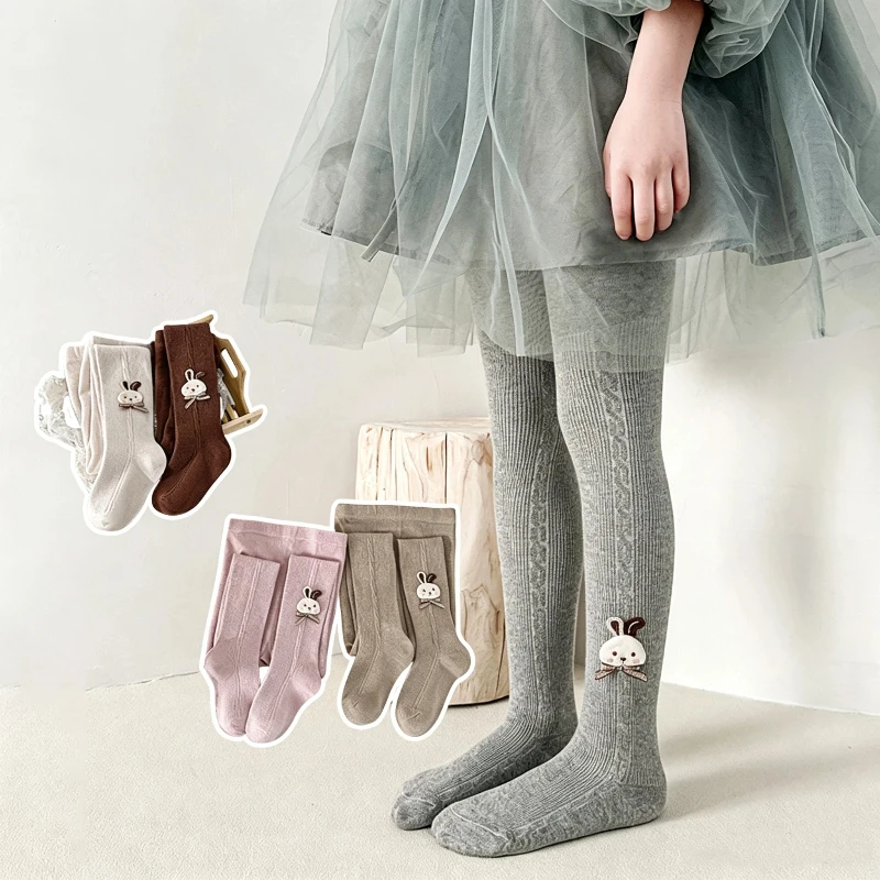 Anti Pilling Leggings For Pretty Girls Featured Bow Trim And Adorable Little Rabbit Motifs Skin-Friendly Soft Stretch Pantyhose