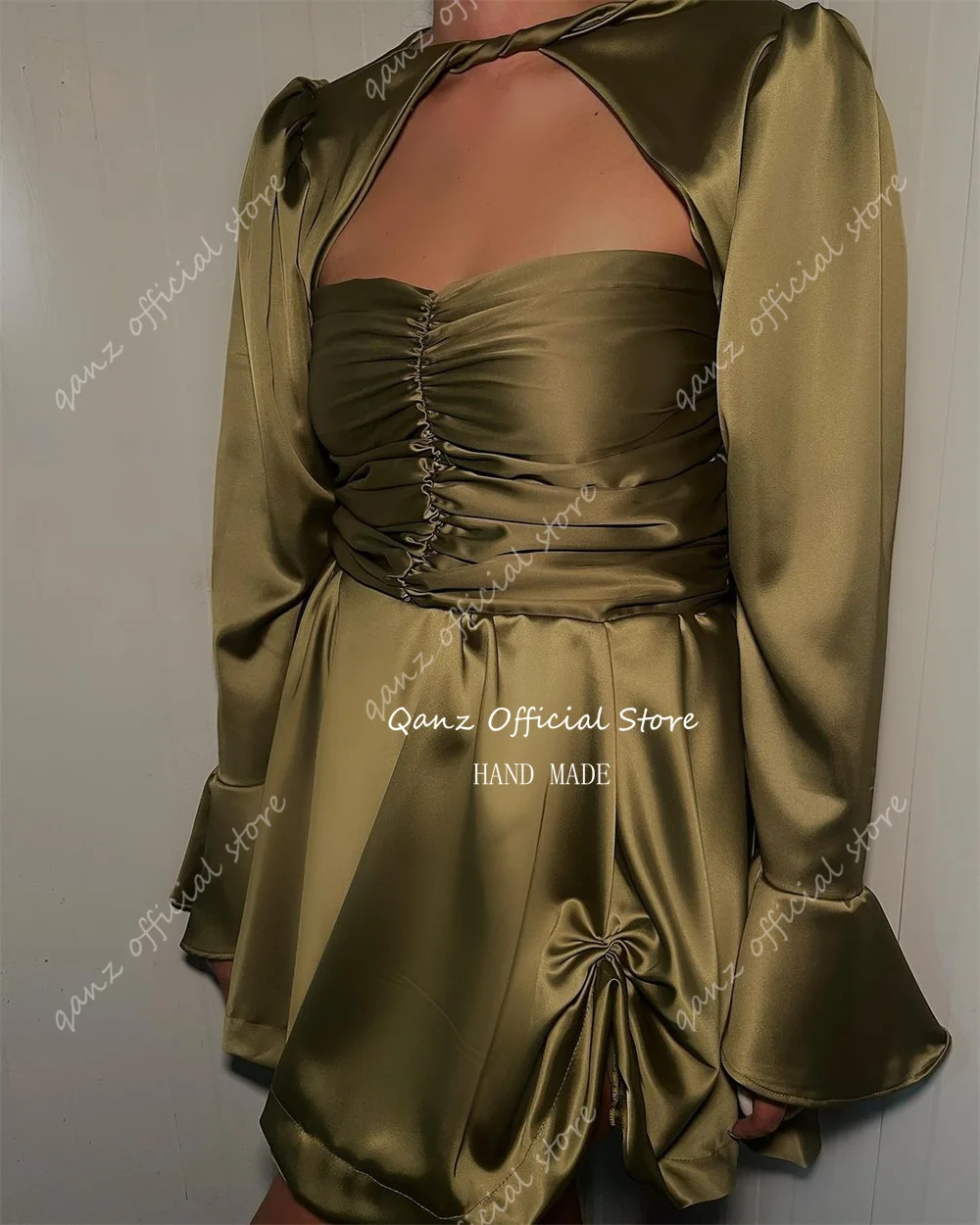 Qanz Sexy Satin Prom Dresses With Jacket Long Sleeves Short Mini A Line Corst Back Party Gown Plus Size Dresses for Women 2024