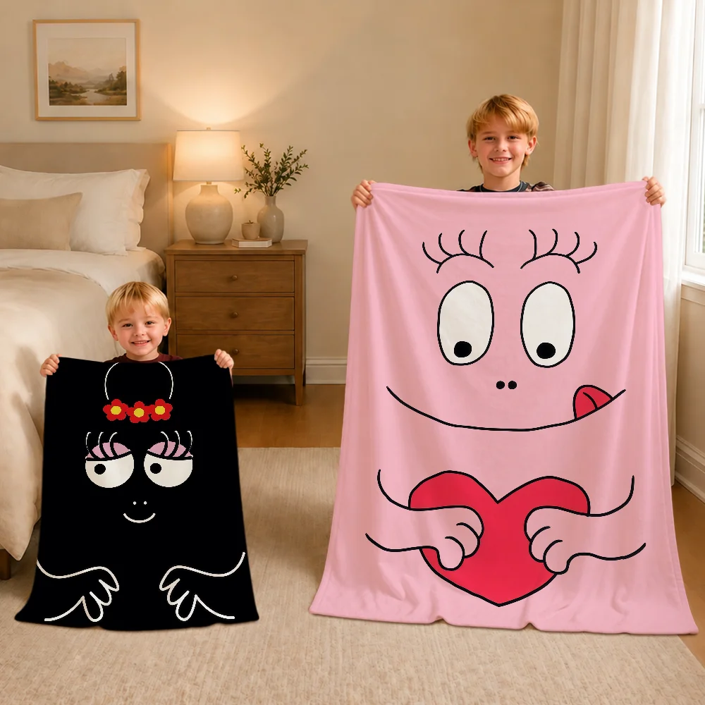 Cartoon Cute Funny B-barbapapaS Face Blanket Warm Soft Plush For Sofa Living Room Nap Home Bedroom Travel Gift Flannel Pet Hogar