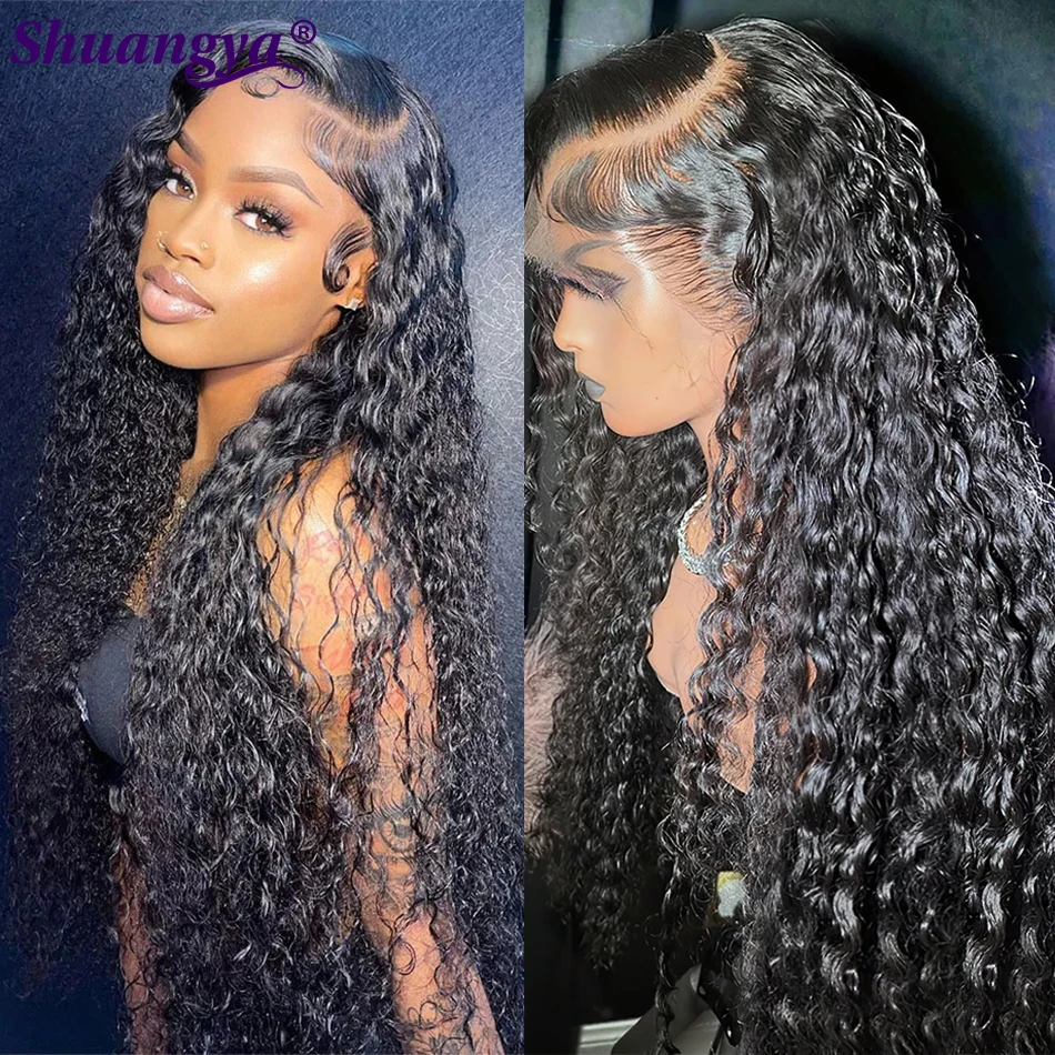 

Transparent Water Wave 13x4 Lace Front Wigs Indian Remy Human Hair PrePlucked 30inch Deep Wave Lace Frontal Wigs For Women