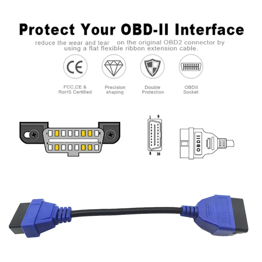 16Pin Cable for ELM327 OBD2 Extension Cable 16Pin OBD2 EOBD Extend 16pin Female to Male Connector for Car Diagnostic Tool