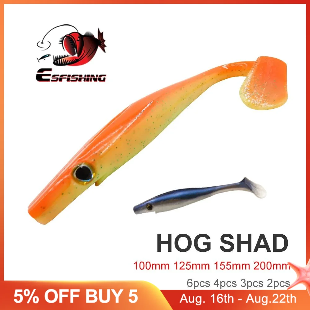 

ESFISHING New Hog Shad 100mm 125 150 200mm Sea Fishing Silicone Wobbler Soft Baits Paddle Tail Pesca Artificial Fishing Lure