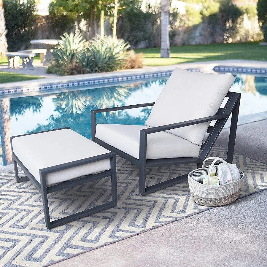 

2PCS Aluminum Recliner Sets; All Weather Reclining Lounge Armchair Sets with man and Cushions; for Indoor or Outdoor; Grey