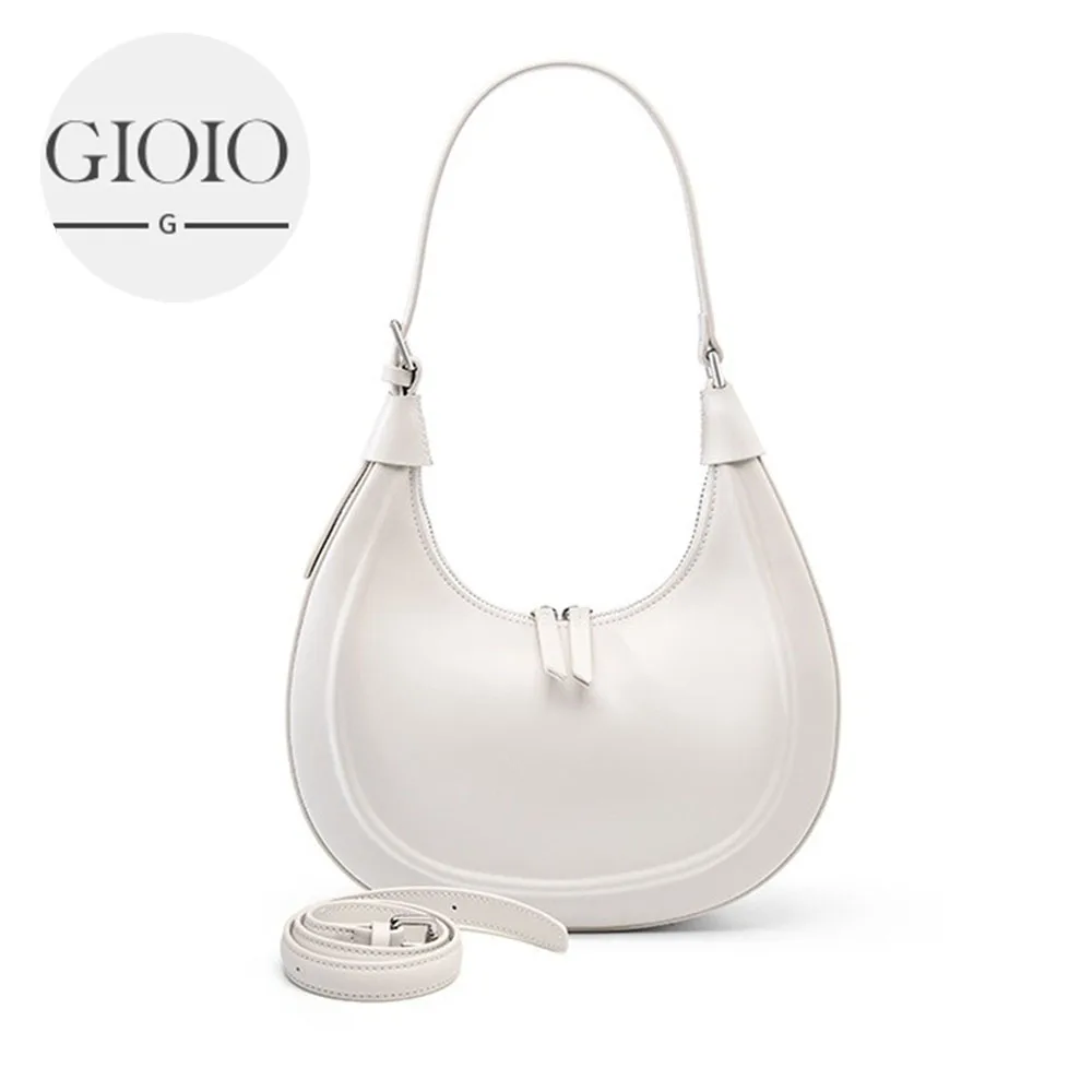 

Shoulder Bag Soft Cowhdie Minimalism Women Bucket Bag Elegant French Style Lady Underarm Bag Luxury Thick Real Leather Bag