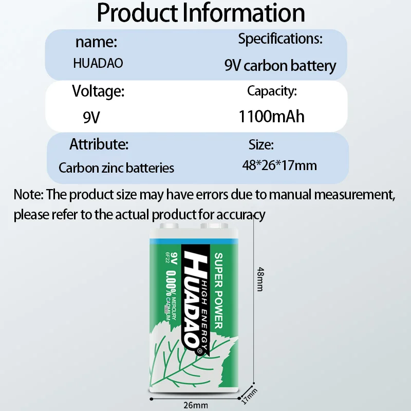 Best Selling 2-20 PCS Disposable Alkaline Battery 9V 6F22 Dry Battery Square Square Toy Microphone Microphone Multimeter Alarm