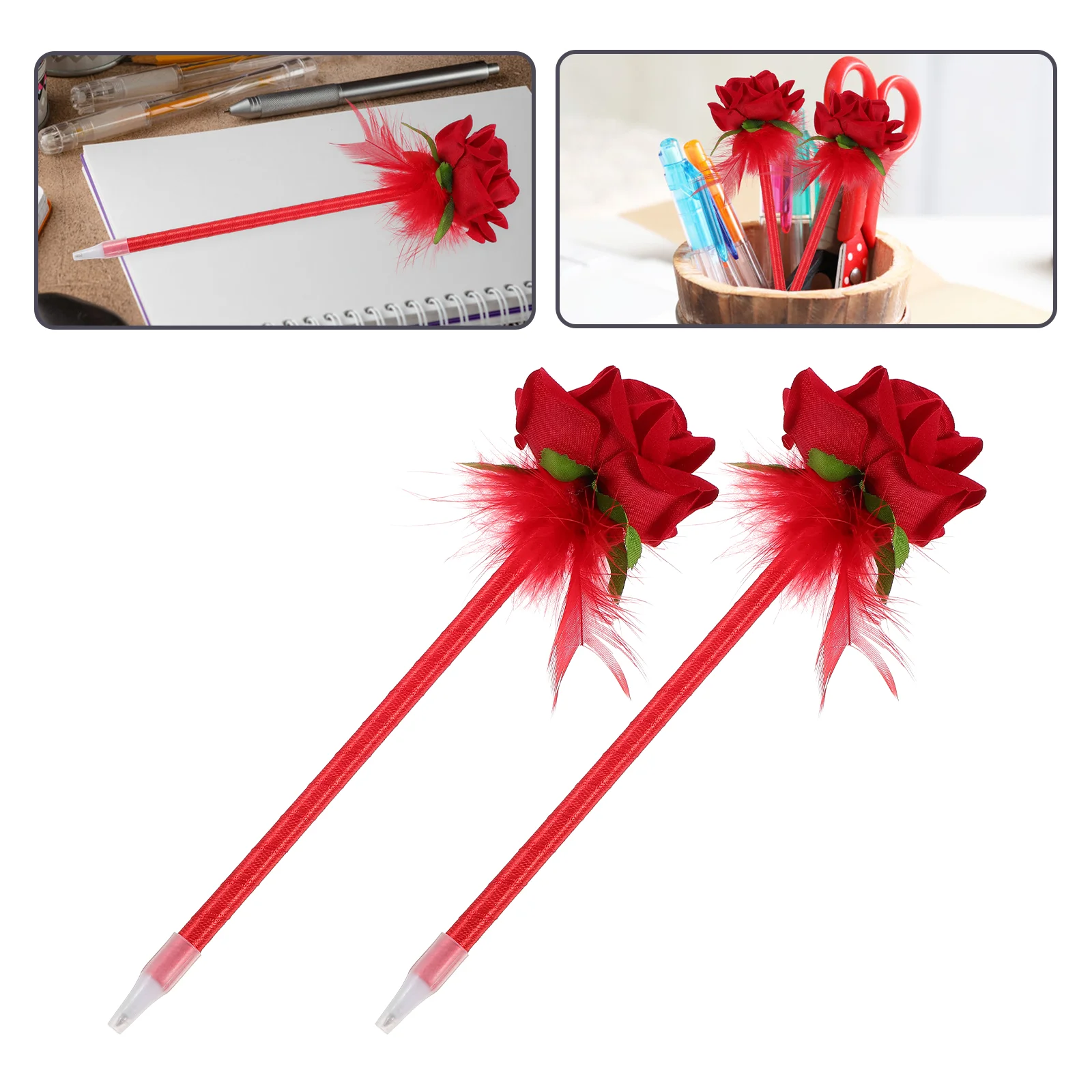 

2 Pcs Point Rose Ballpoint Pen Funny Pens Black Ink Red Plastic Writing Stationery
