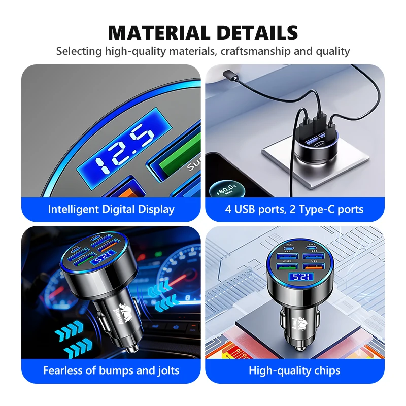 For Suzuki Car Fast Charge One to Six Plug Auto Charger Flash Charge with Digital Display Swift Jimny Grand Vitara SX4 Samurai