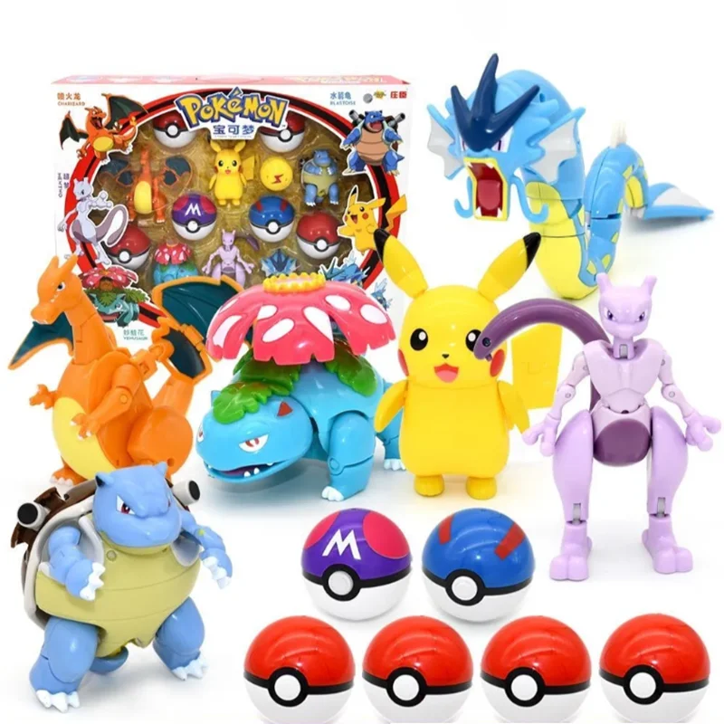 6 Stück Neue Pokemon-Figuren Actionfiguren Pokeball Verwandelbare Statuen Pikachu Dragonite Gengar Mew Snorlax Lapras Poke Kindergeschenke