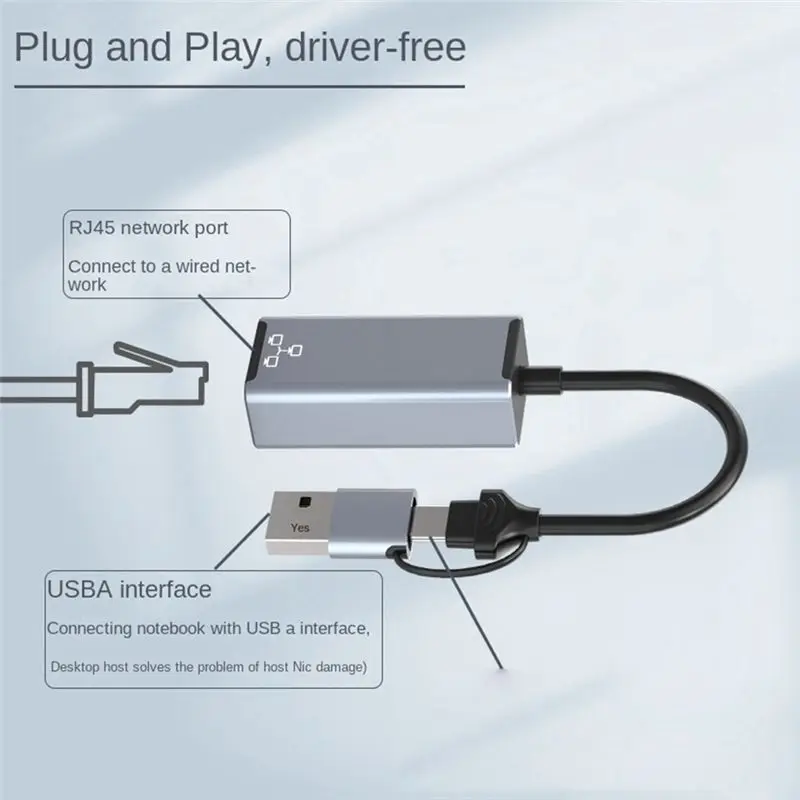 

(A26M) Двухпортовый сетевой адаптер USB Type-C Ethernet, сетевая карта USB Type-C на RJ45, 1000 Мбит/с, для настольных ПК и ноутбуков