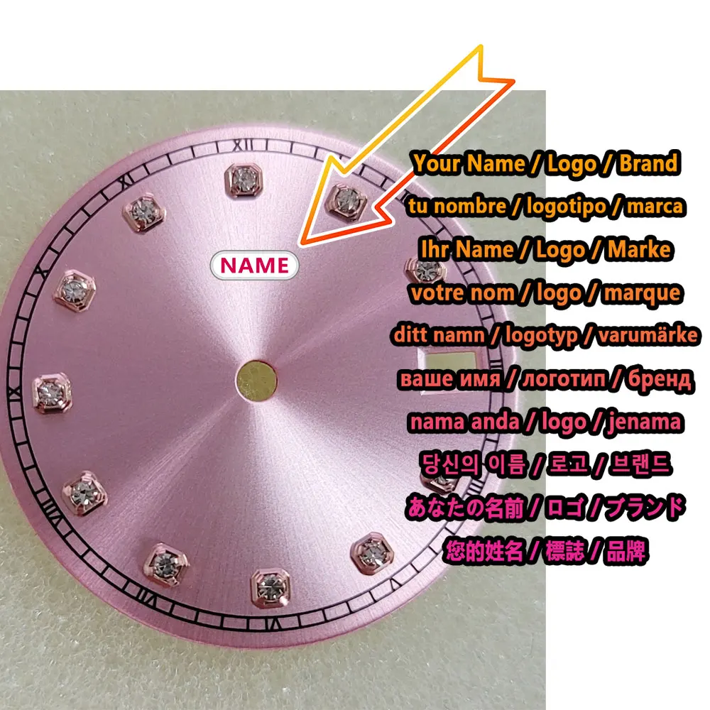 Diamond Diameter 28.5mm Rose Gold Blue Green Sun Pattern Watch Dial for NH35 NH36 Automatic Movement Customizable Logo