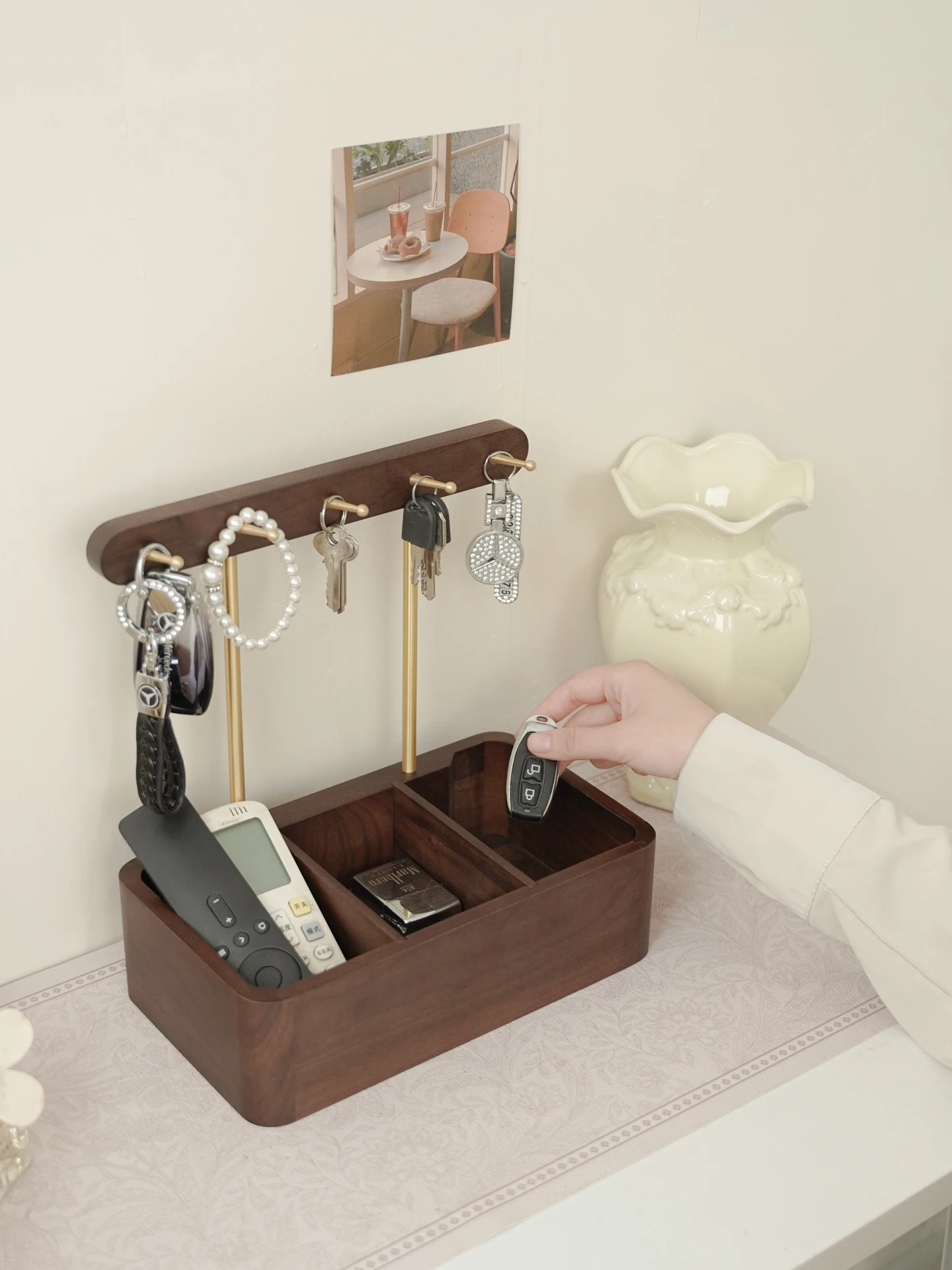 

Настенный многофункциональный органайзер для ключей из натурального дерева и бронзы, держатель для автомобильных ключей, для прихожей