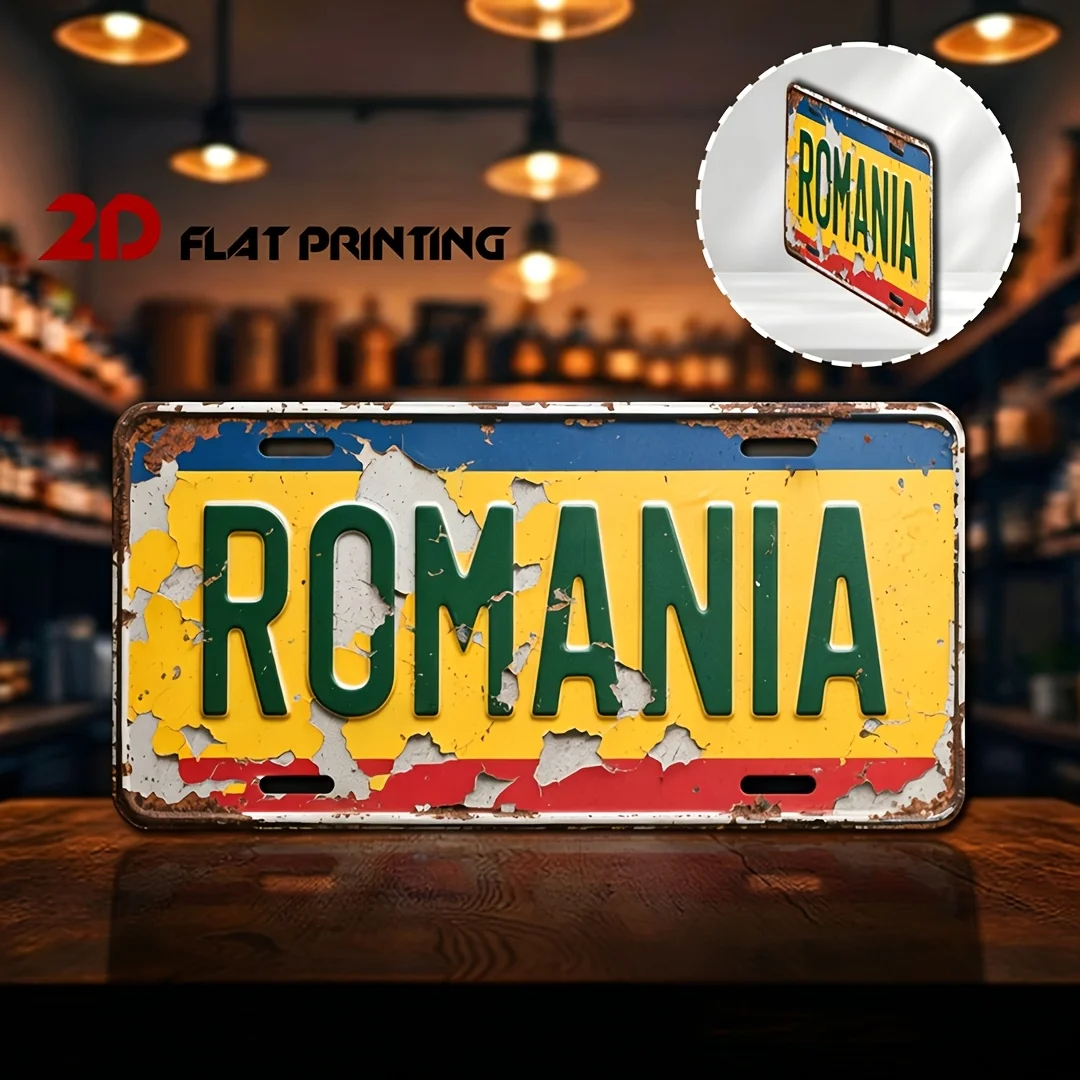 2D Flat, 2D Flat Printed Aluminum, 1pc, Vintage Metal Sign from Romania, Decorative Plaque and Sign (6.0inch×11.9inch), Country-