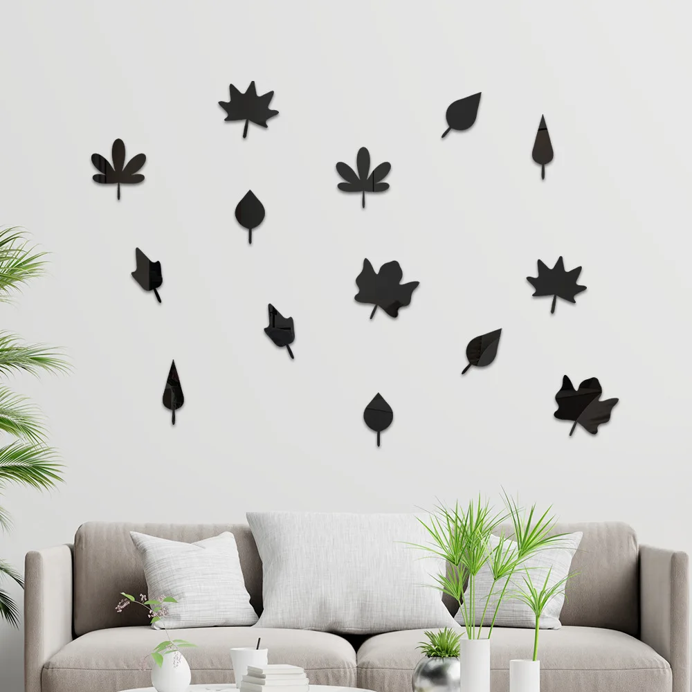 Leaf acrylic mirror wall paste deciduous living room aisle bedroom sofa TV background wall self-adhesive bathroom decoration