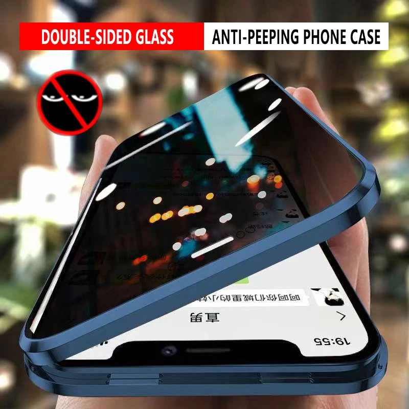 Anti-Peeping Privacy Protection Magnetic Adsorption Case For iPhone 15 14 Plus 11 12 13 Pro Max Double Sided Glass Metal Cover