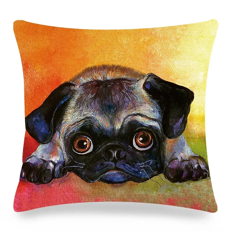 Pug Printed Pillows Cushion Cover 18x18 Inches Linen Pillowslip Home Sofa Car Decoration Throw Pillow Cover Cute Dogs Pillowcase