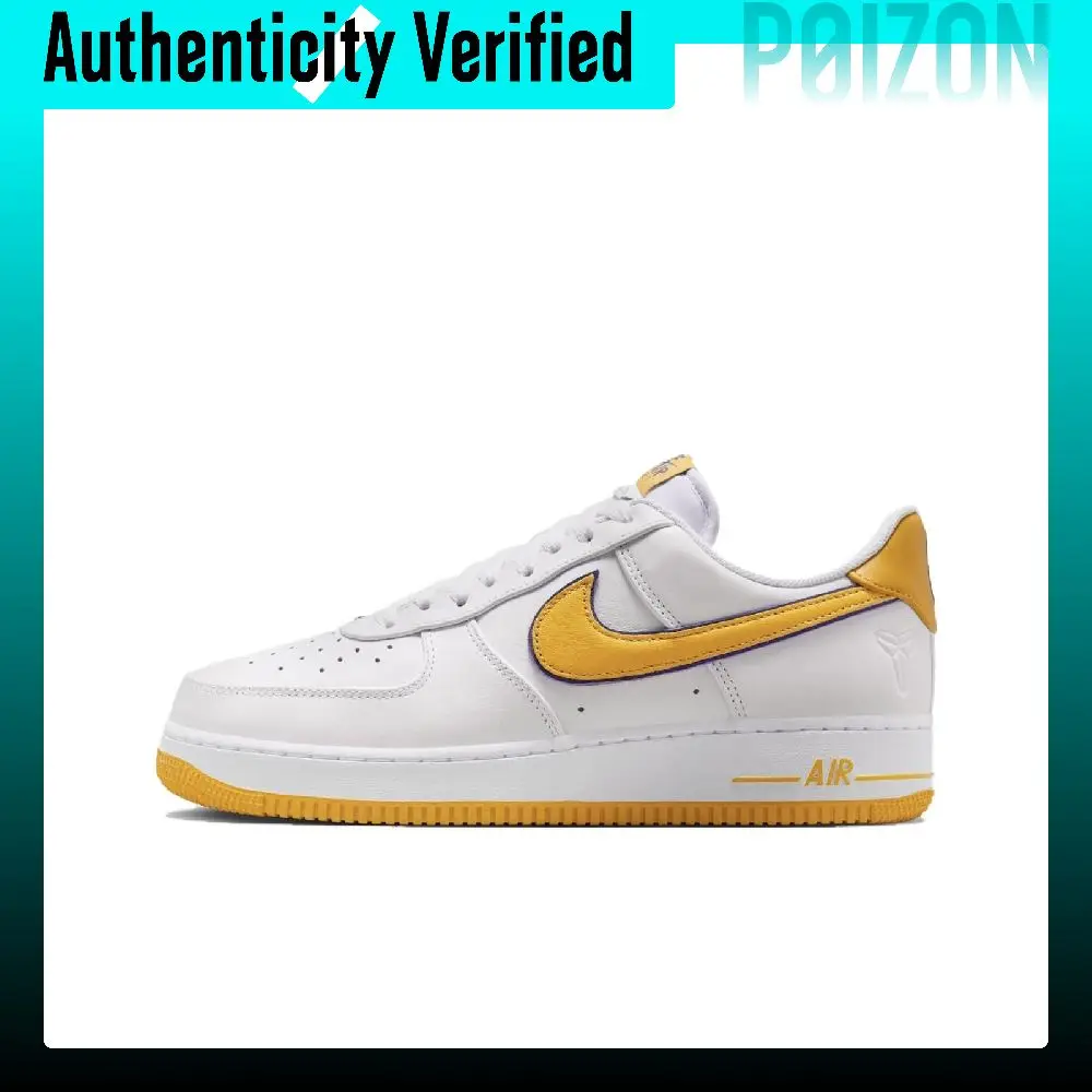 Nike x Kobe Bryant Air Force 1 Leather Slip Resistant Low top Skateboard Shoes Unisex White Yellow Purple FZ1151-100