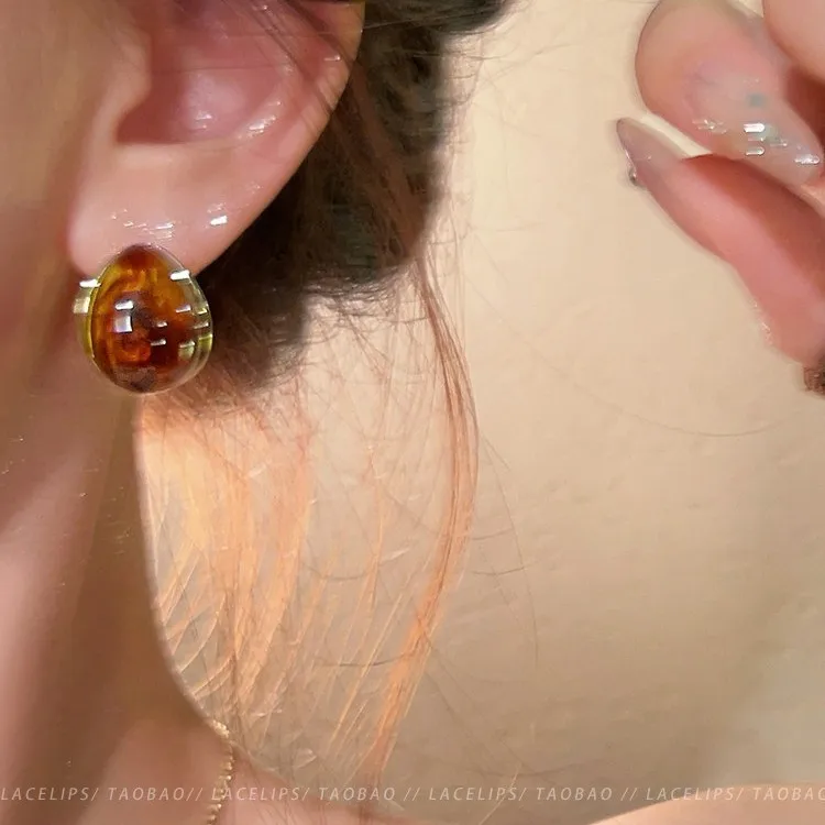 Stud Earrings Amber Resin Round Minimalist Chic Lightweight Comfortable Durable Everyday Commute Casual Accessory Women