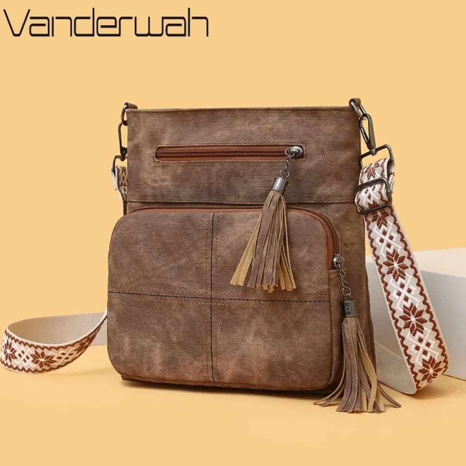 

Double Tassel Zipper Pocket Women's Single Shoulder Crossbody Bags For Women Retro Simple Phone Bag Crossbody Women's Bag
