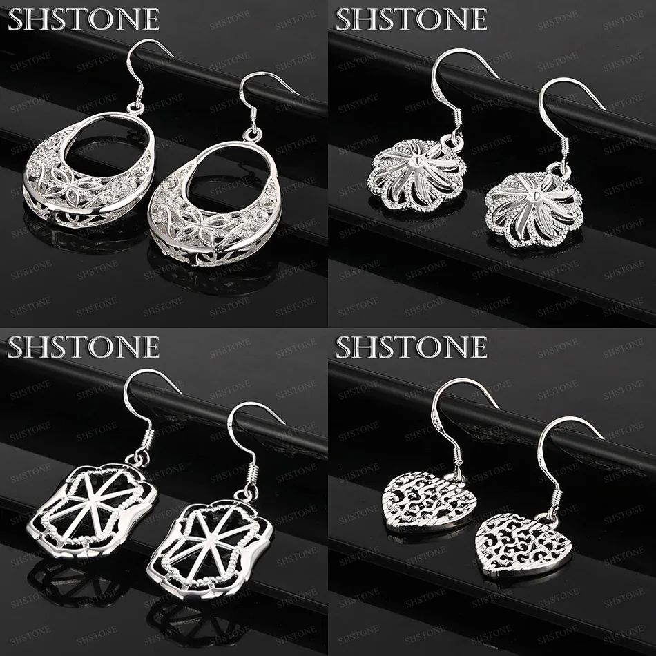 

New 925 Sterling Silver Hollow Bags Heart Flower Geometry Drop Earrings Women Trend Jewelry Christmas Party Gift Accessories