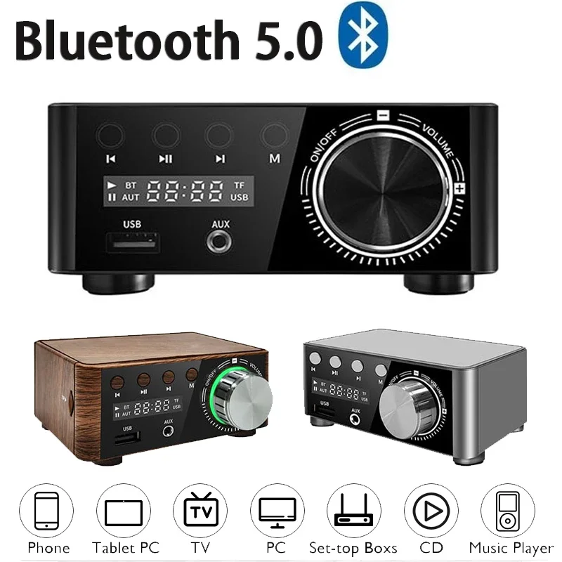 

50W+50W Mini Audio HiFi Bluetooth 5.0 Amplifier Digital Audio Power Amp Class D TF Card USB AUX TF Home Theater HiFi Stereo