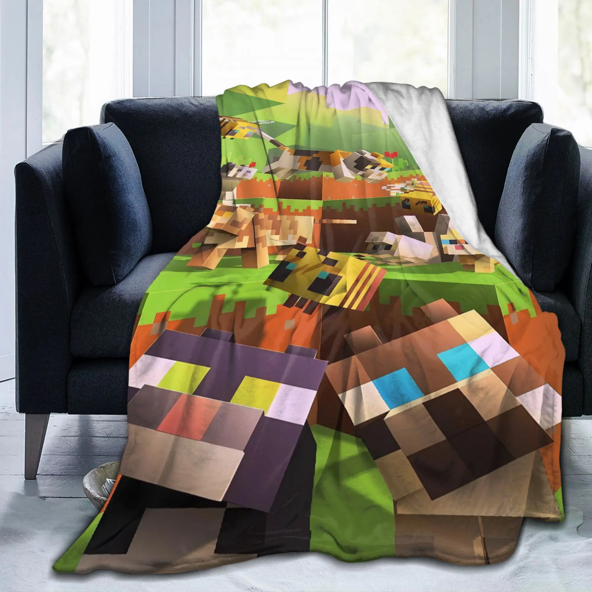 Game M-Minecrafts Soft Warm Blankets  Travel Plush Throw Blanket Fluffy Couch Chair Flannel Bedspread Sofa Bed Cover