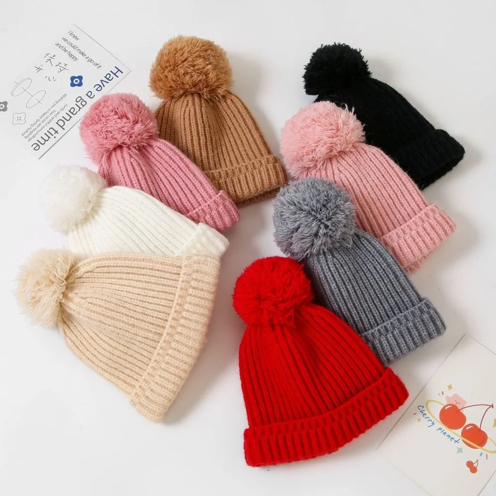 

Baby Kids Solid Color Knitted Hat Cold Proof Windproof Warm Beanies Cap Crochet Pullover Hat & Caps Winter