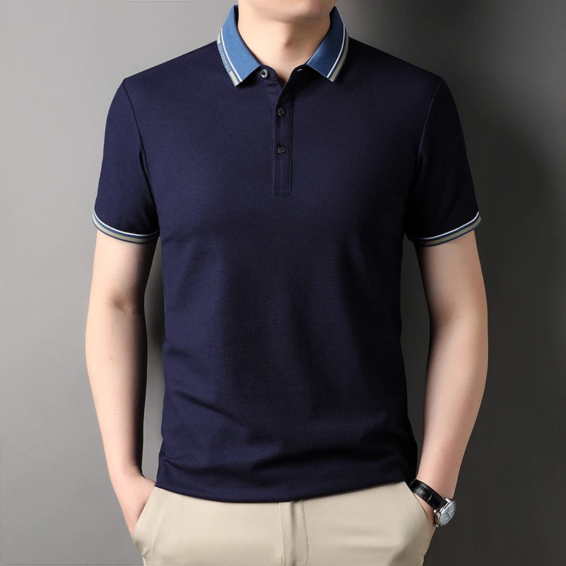 Top Grade 100% Cotton Luxury Summer New Brand Polo Shirts Men Fashion Slim Short Sleeve Casual Tops 2023 Plain Mens Clothing