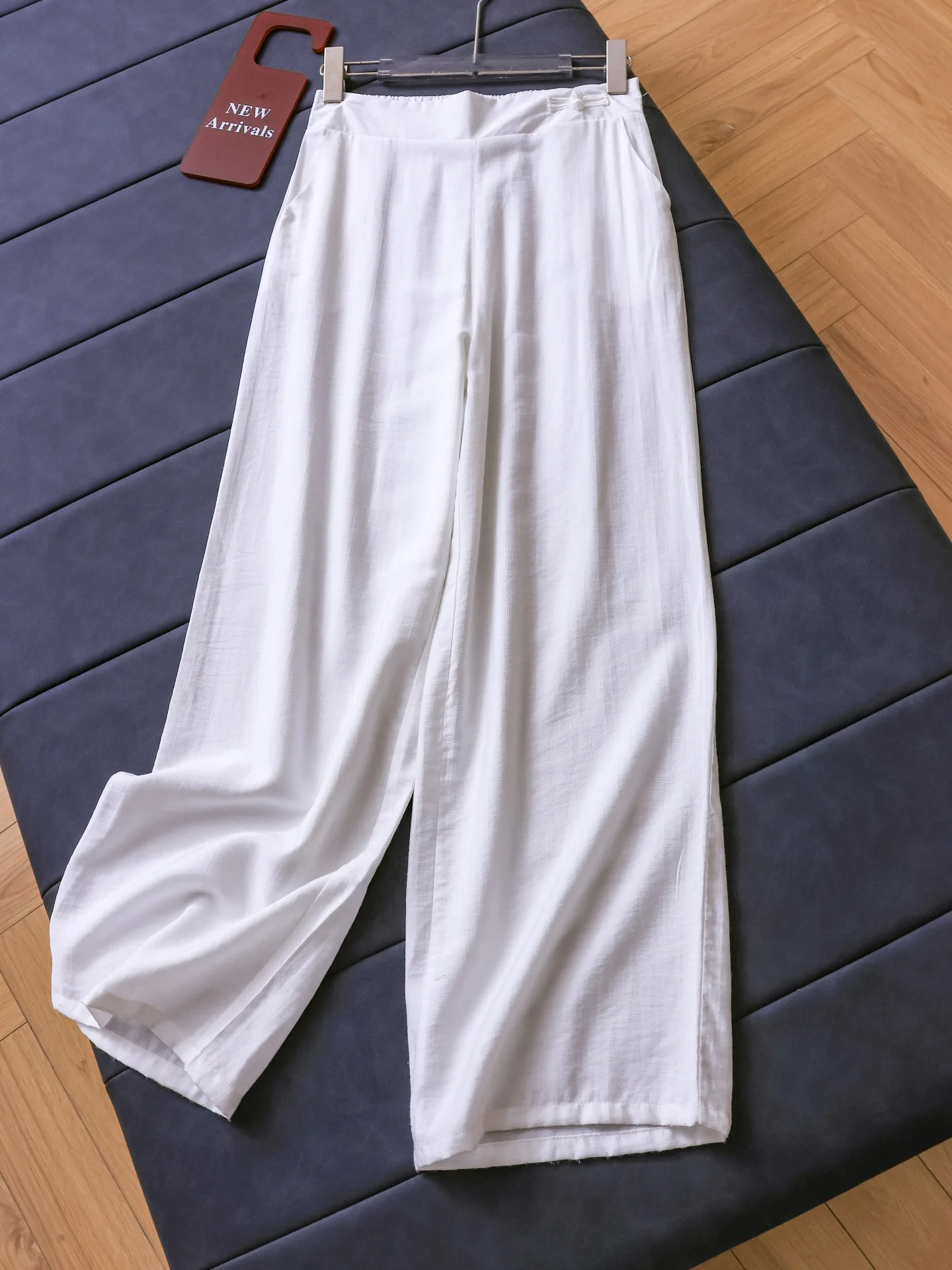 High Waist Cotton Linen Wide Leg Pants Women's Loose Straight Cut Trousers Casual Long Pants New Chinese Style Embroidered Bu...