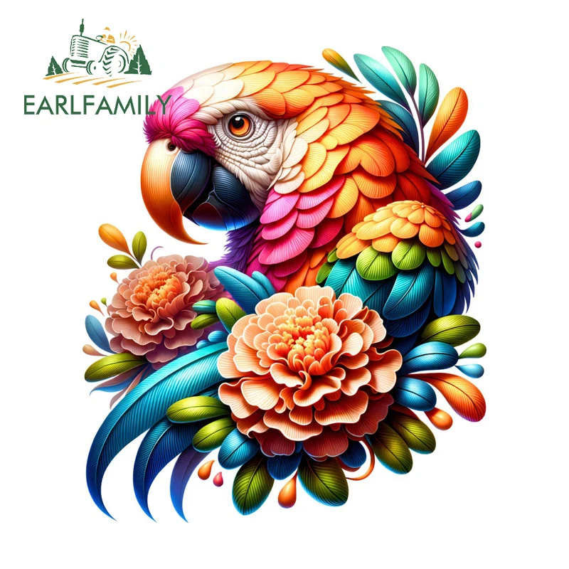 EARLFAMILY Parrot Flower Sticker Humorous Character Rearview Mirror Trunk Decals Practical High Quality Racing Accessories Decor