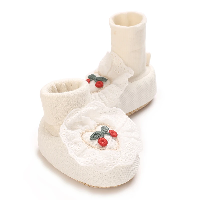 0-18M Soft Winter Non slip socks Baby Girl Little Cherry Winter Warm Shoes Solid Fashion Toddler Fuzzy  First Walkers Kid Shoes