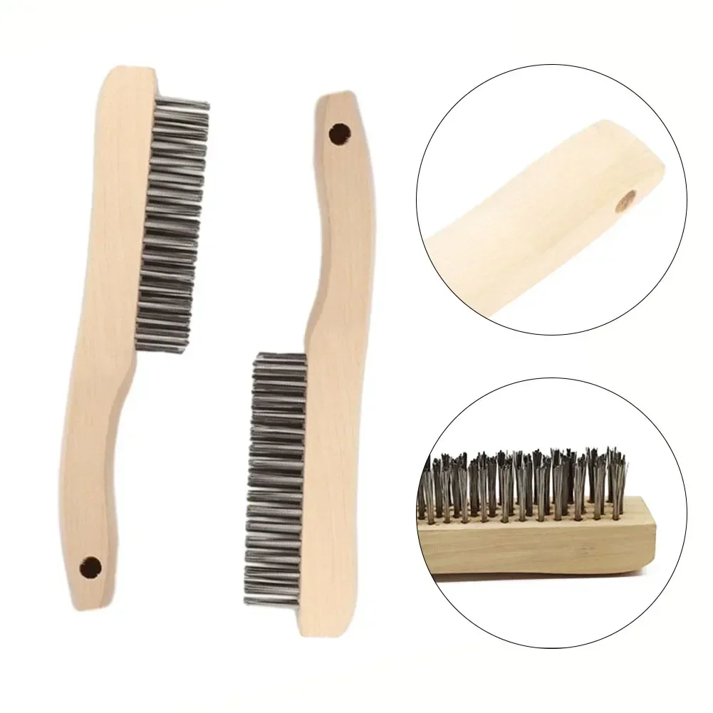 2pcs Wire Brushes Steel Wire Wood Handle Scratch Derusting Brush For Scales Rust Dirt Oil Stains Metal Cleaning Polishing Brush