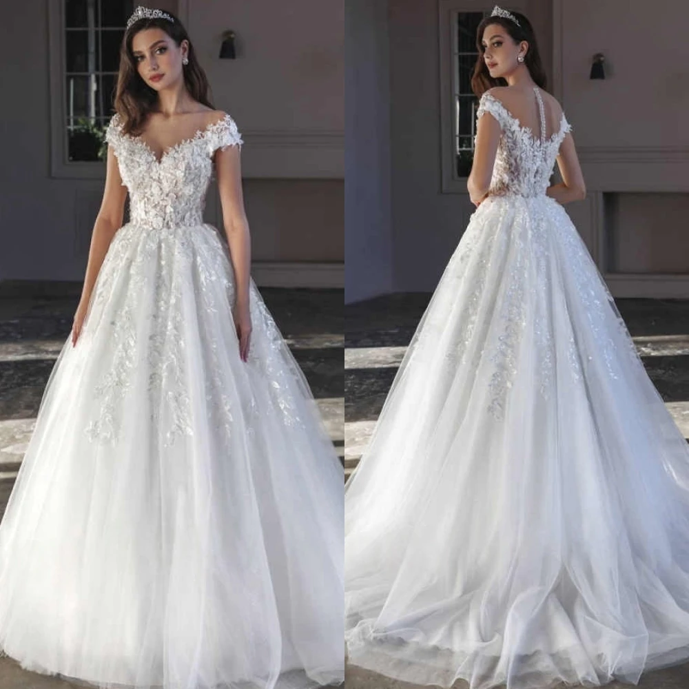 

Formal Exquisite Luxury Bespoke Occasion Gown Applique Pleat Wedding Party A-line Off-the-shoulder Off-the-shoulder Dresses