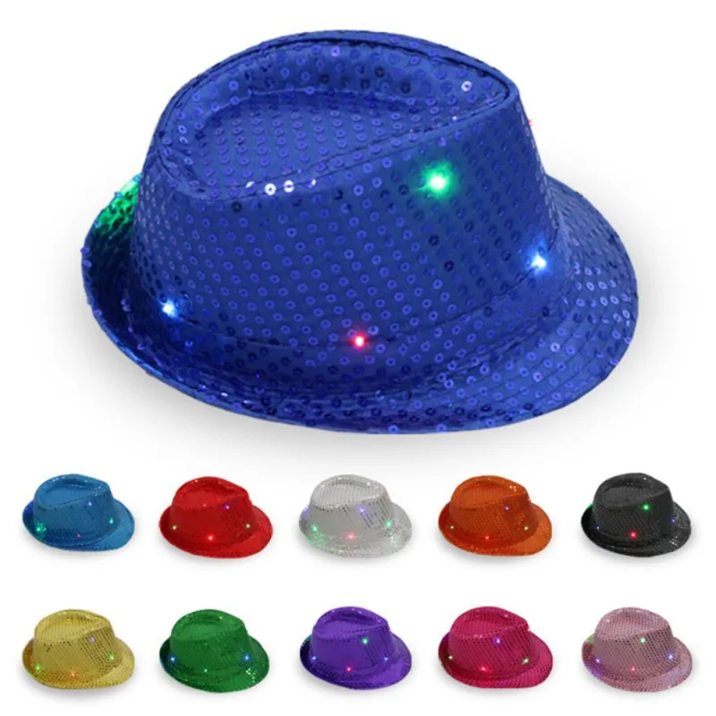 Luminous Adult Jazz Hat Festival Party Stage Performance Led Glow-In-The-Dark Hat Decorative Props Christmas Caps Photo Props