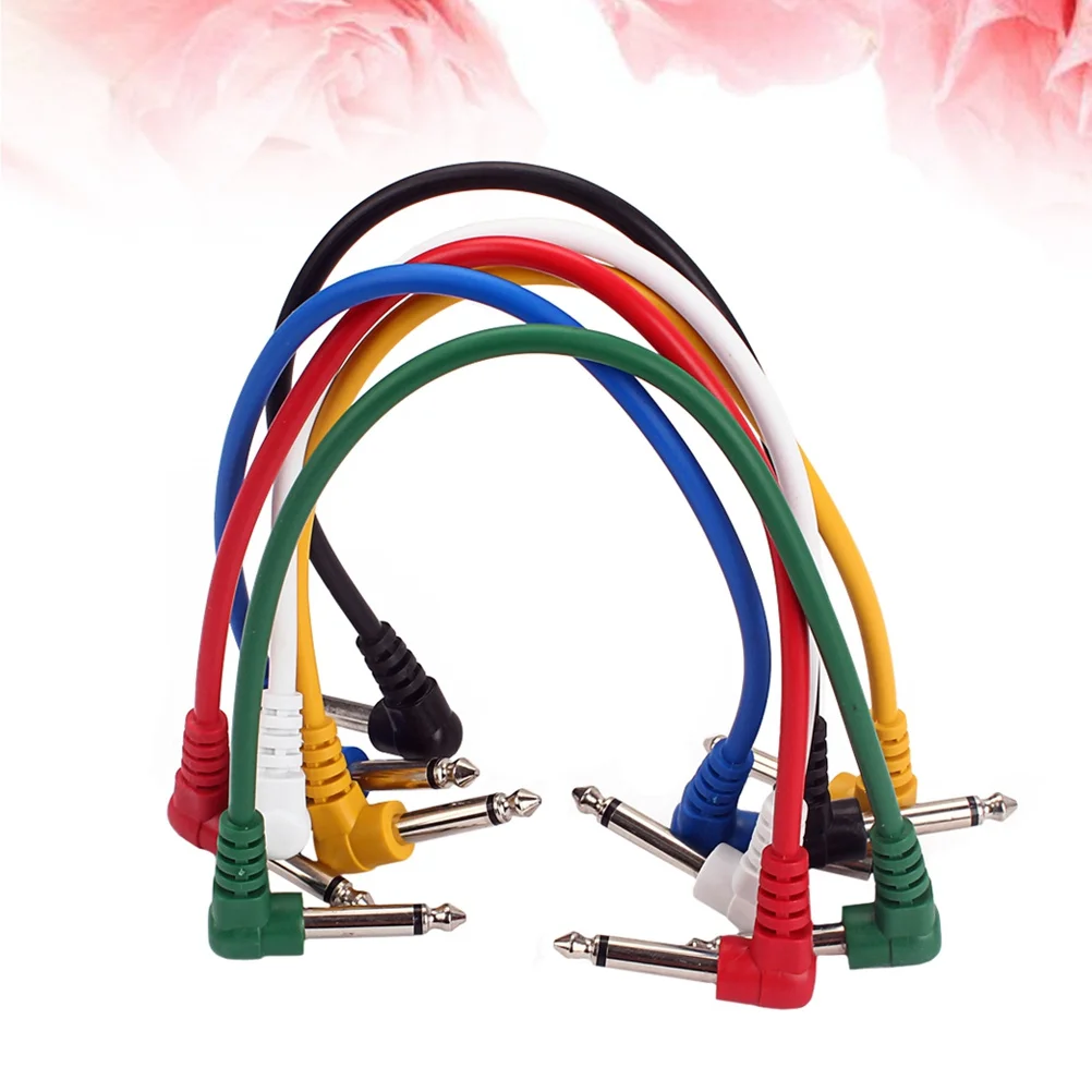 6 pcs Effect Pedal Patch Cables 1/4 Inch 6.35Mm Right Angle Low Capacitance Pvc Copper Wire Durable Professional Audio Signal