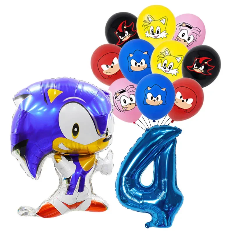 12 sztuk anime Sonic the Hedgehog Balloon Number Foil Globos 1 2 3 4 Years Old Birthday Party Decoration Kid Sonic Theme Party Ball