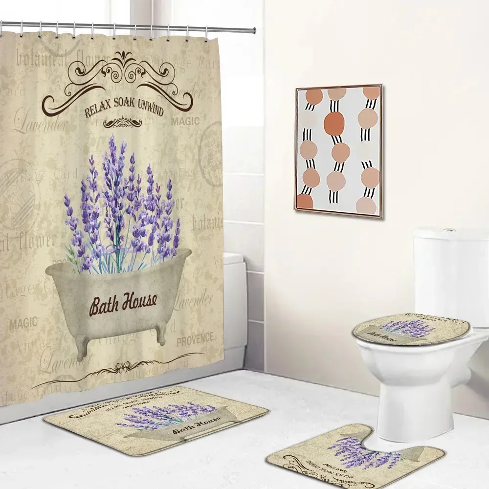 Motivational Quotes Farmhouse Shower Curtain Set Daisy Lavender Succulent Plant Spring Bathtub Rug Home Carpet Toilet Lid Cover