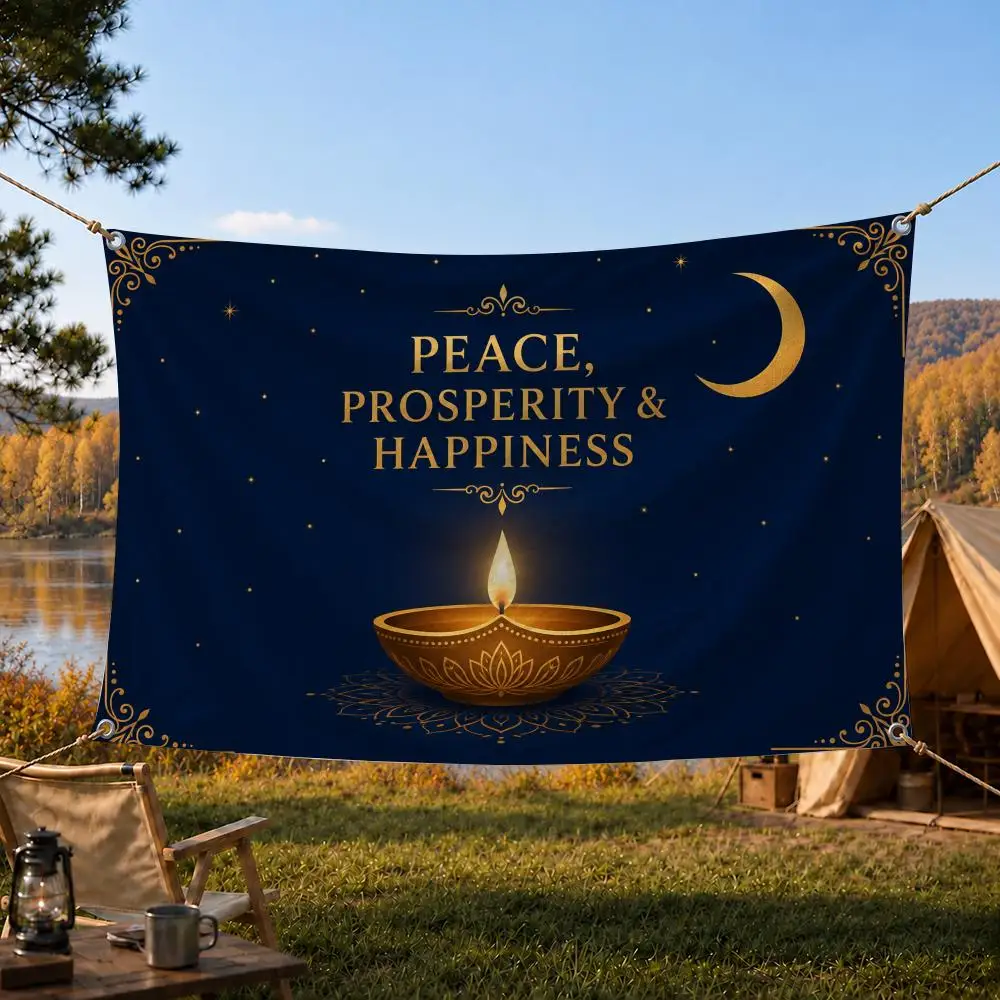 Peacock Feather Diwali Classic Banner Flags Home Yard & Garden Decor Banner - Indoor Outdoor Wall Hanging Flag