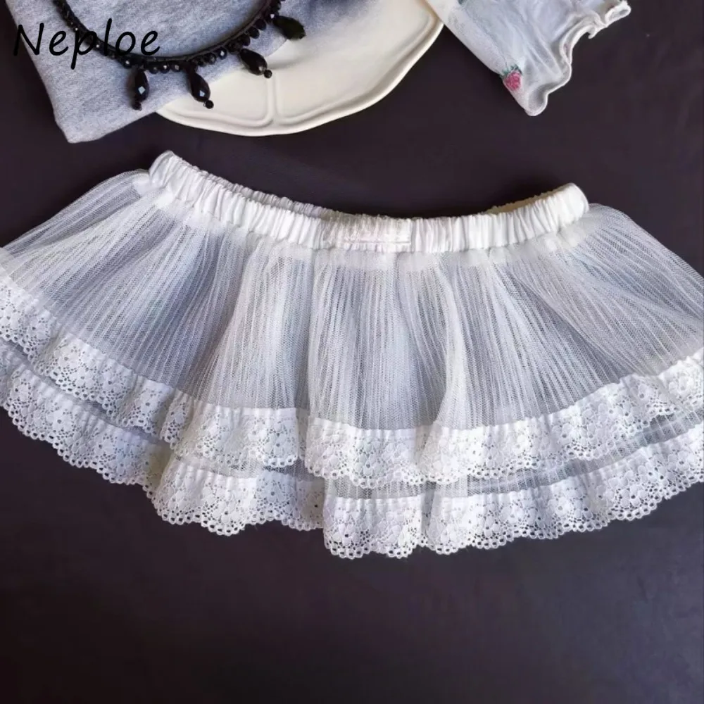 Neploe Korea Minority Personalized Lace Cake Skirt Fart Curtain Ballet Mesh Pleated Faldas New High Waist Small Fellow Skirts