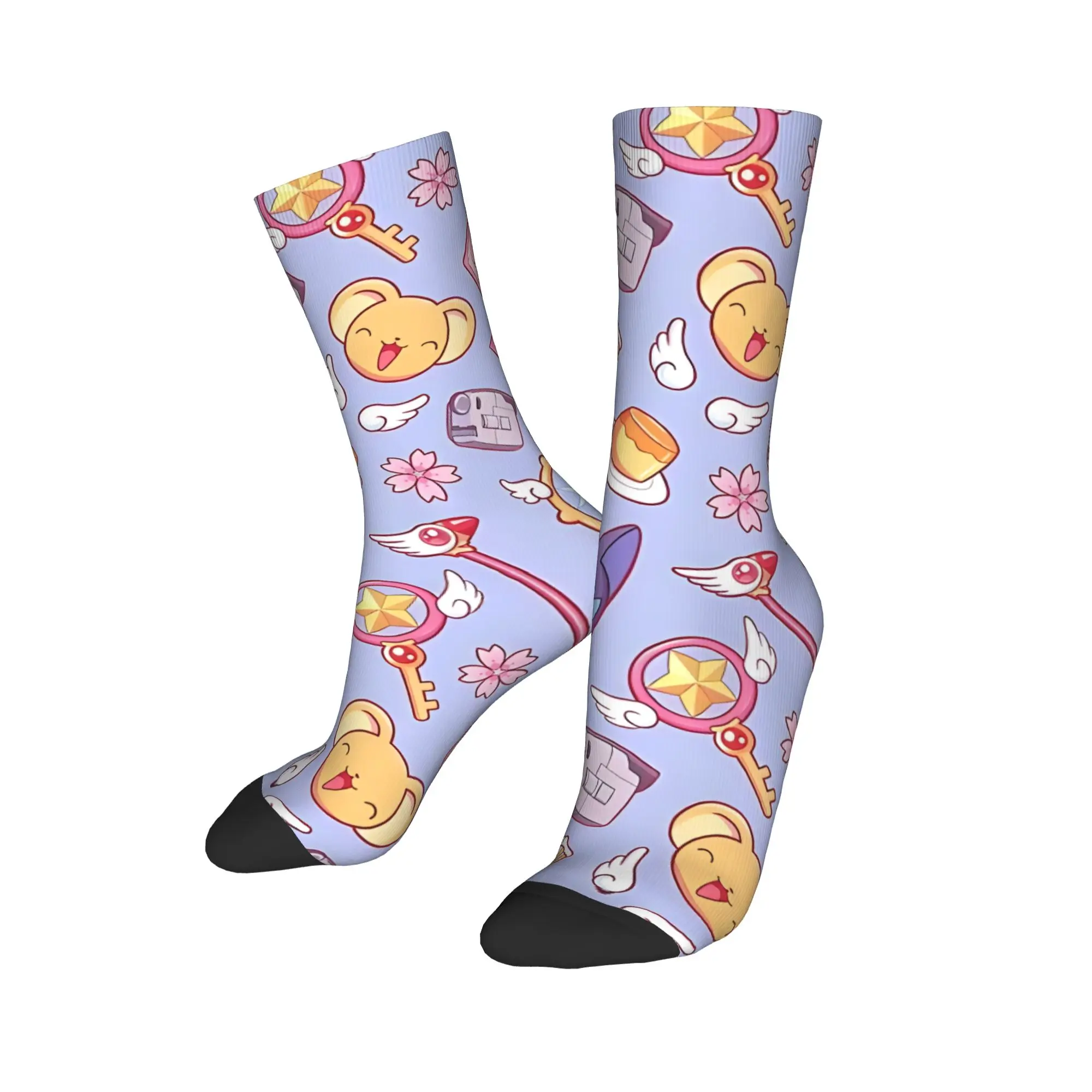 Funny Sock Bandai Cardcaptor Sakura Card Captor Violet Vintage Seamless Pattern Printed Men Crew Socks Novelty Men's Socks