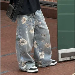 2025 Boys' SpringSummer Pants New Big Boy Printed Street Jeans Baby Korean Straight Leg Pants  Baby Boy Clothes