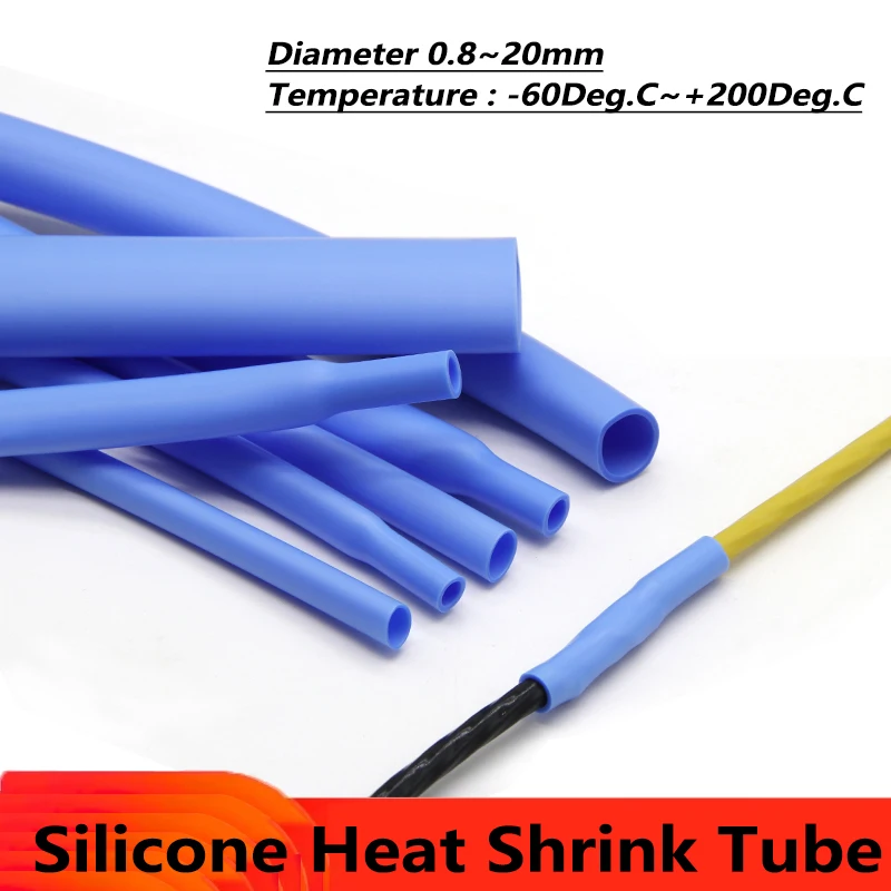 

1/5M 1.7:1 Blue Soft Silicone Heat Shrink Tube 0.8~20mm Flexible Cable Sleeve Insulated High Temperature DIY Wire Wrap Protector