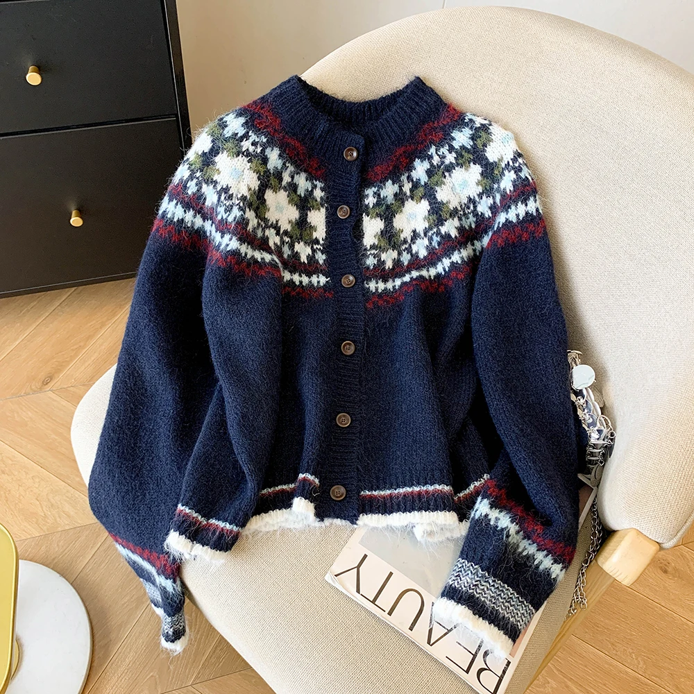 

Мягкий уютный свитер с узором Fair Isle, кардиган, женский модный осенне-зимний корейский универсальный топ, длинный све, круглый Ne