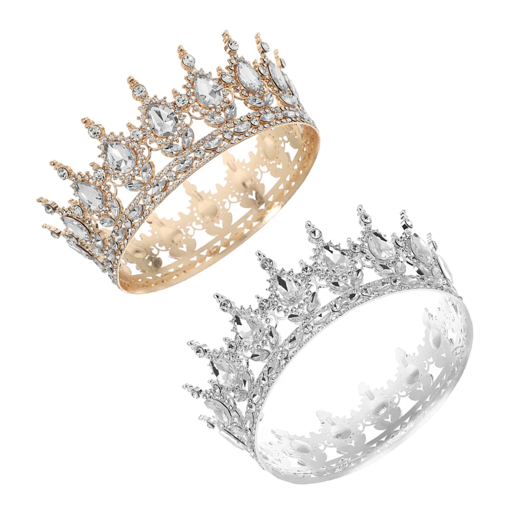 

2 Pcs Vintage Tiara Wedding for Bride Crown Rhinestone Baroque Queen Crowns Fairy