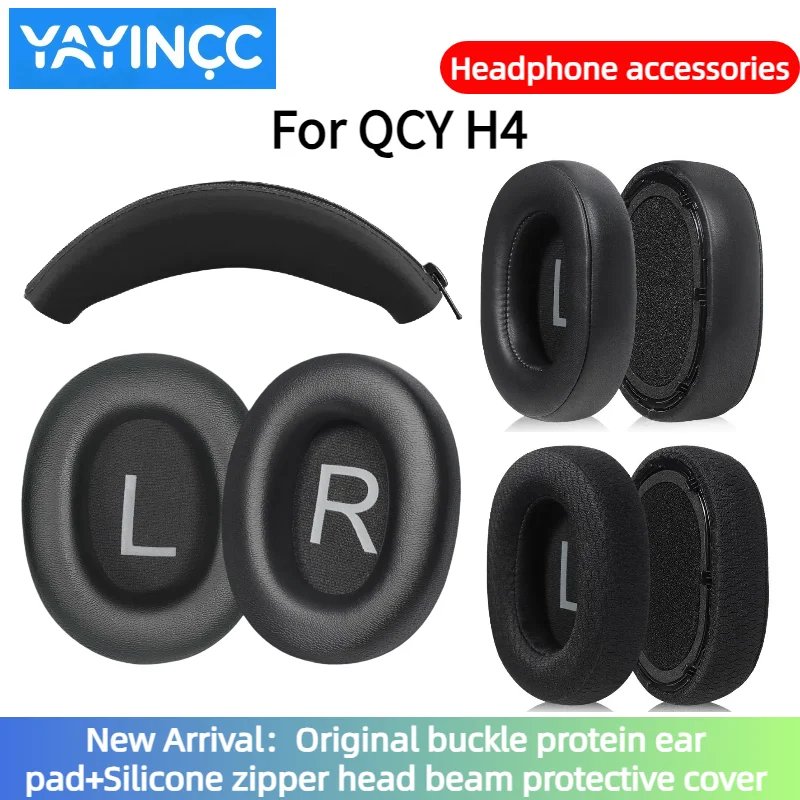 YAYINCC Ersatz-Ohrpolster aus weichem Schaumstoff / Silikon-Reißverschluss-Kopfbügelschutz für QCY H4 Gaming-Headset – Detail 1