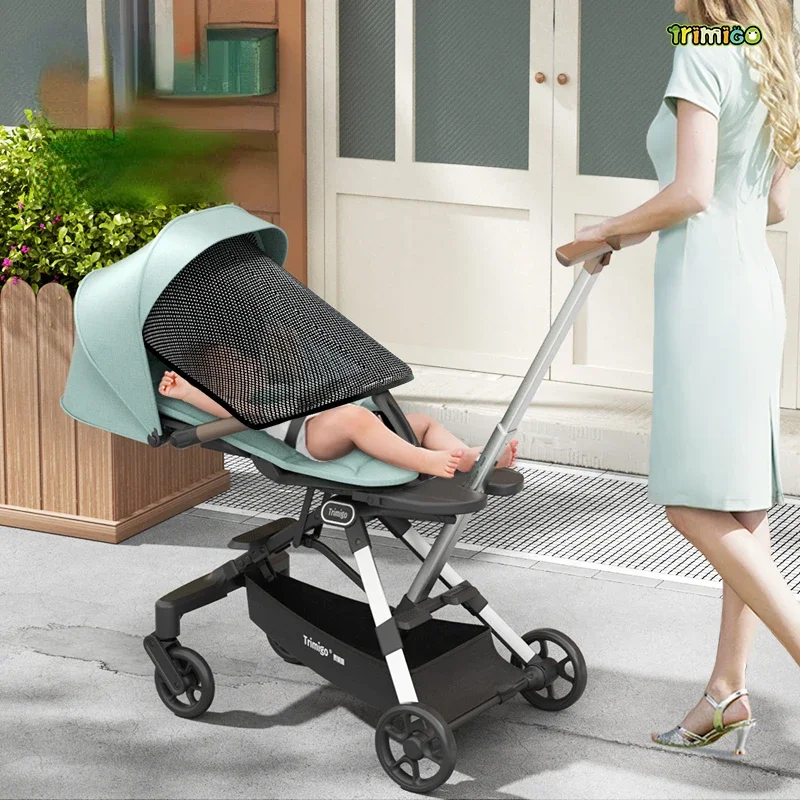 Hidden Sunshade Baby Strollers,can Sit or Lie Down Travel Stroller, Breathable Cabin Baby Trolley,Foldable Lightweight Stroller